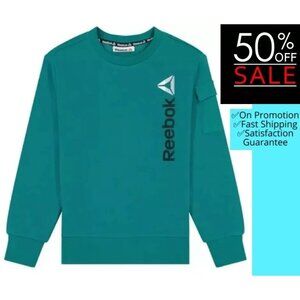 Reebok Boys Teal Crewneck Sweatshirt With Logo & Sleeve Pocket Size M Polyester